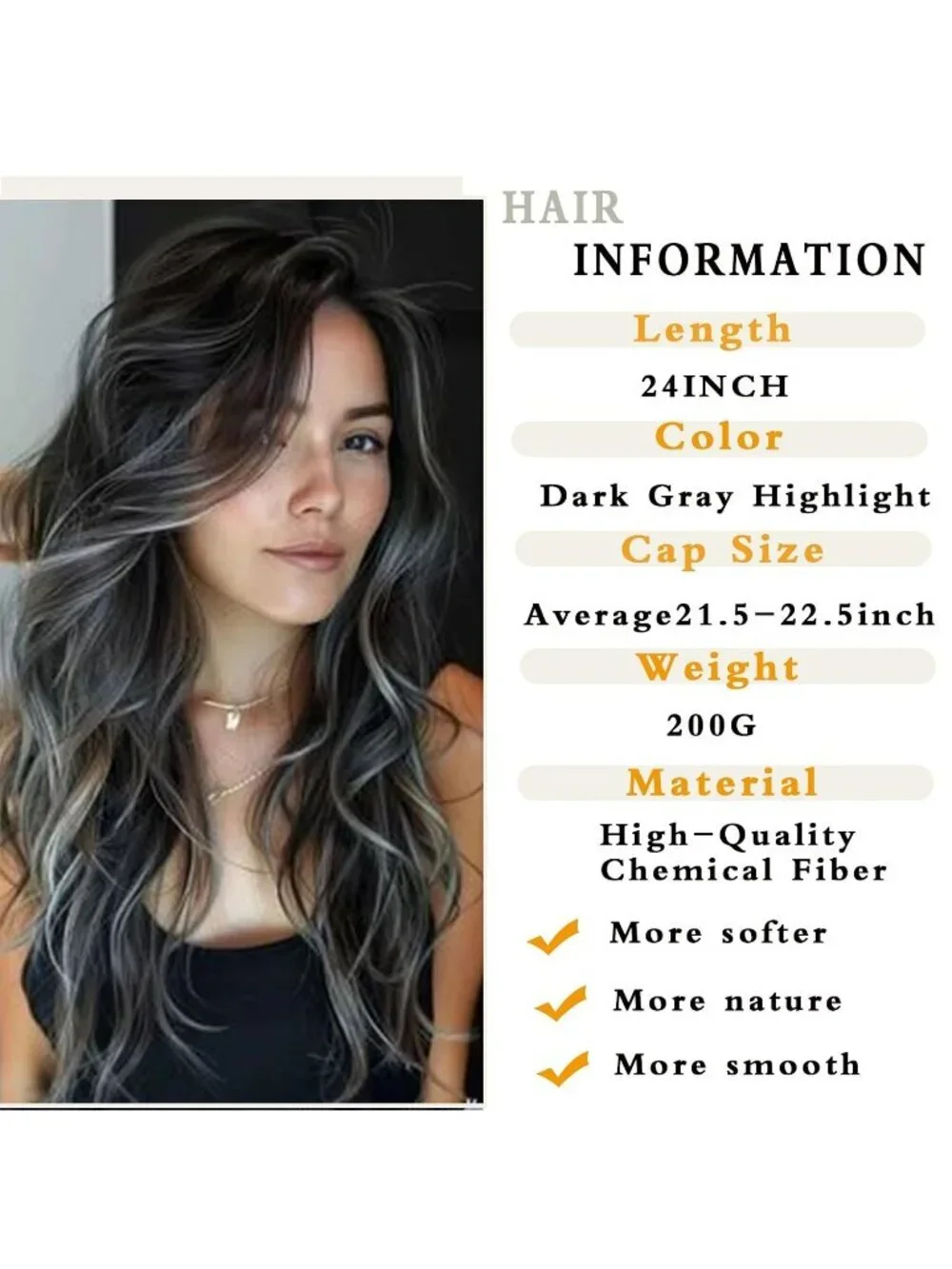 Women's Dark Grey Long Blonde Wavy Synthetic Platinum Layered Classic Wigs